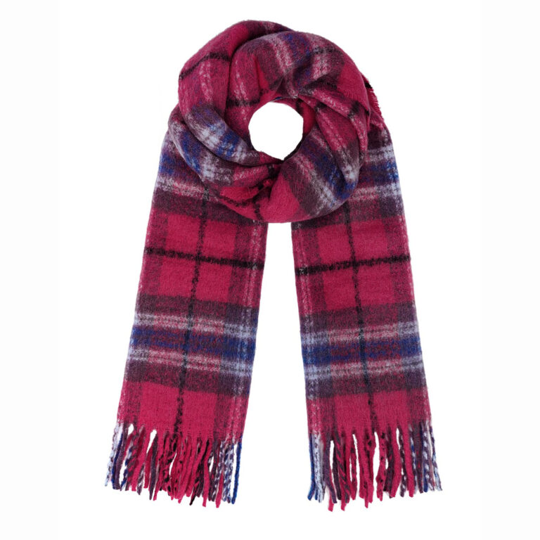 Geblokte wintersjaal rood blauw - Vestsluitingen.nl