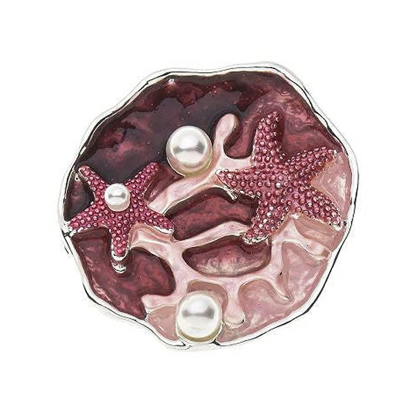 Magneetbroche zeesterren en parels rood