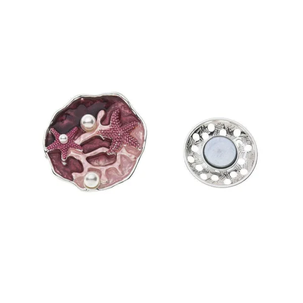 Magneetbroche zeesterren en parels rood