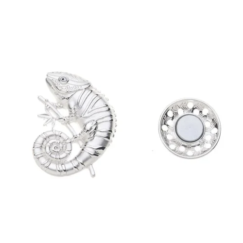 zilverkleurige kameleon magneetbroche