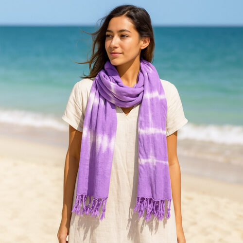Prachtige lilaroze handgeverfde tie dye sjaal