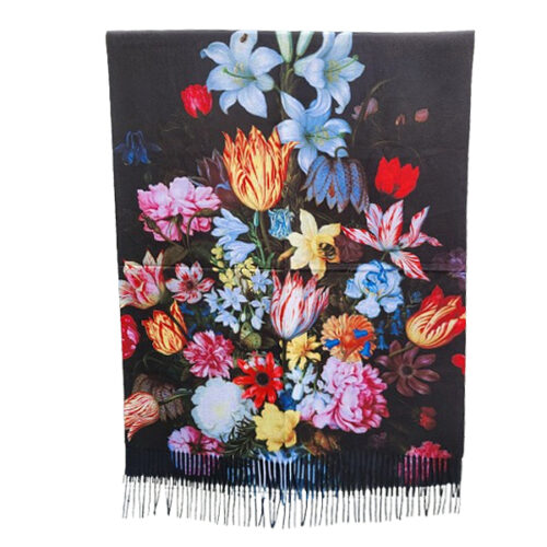 zwarte sjaal met bloempatroon zwarte sjaal van wol met viscose met prachtige bloemenprint