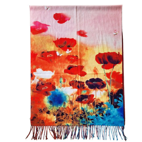 sjaal met klaprozen Mooie klaprozensjaal van wol met viscose