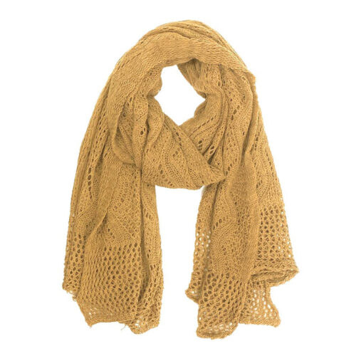 gebreide sjaal okergeel Mooie okergele gebreide sjaal.