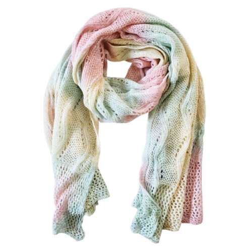 gebreide sjaal in pasteltinten Leuke gebreide sjaal met kleurverloop in verschillende pasteltinten