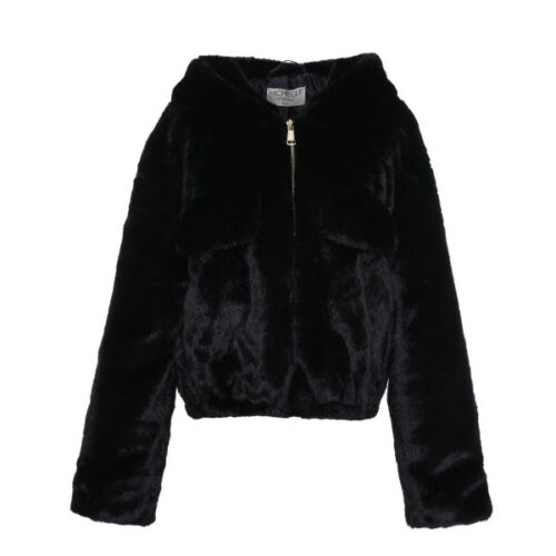 Faux fur jas zwart Leuke zwarte faux fur jas met capuchon. kort model