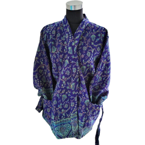 kimonojasje blauwpaars groen Blauwpaars kimonojasje met bloemen en paisleyprint
