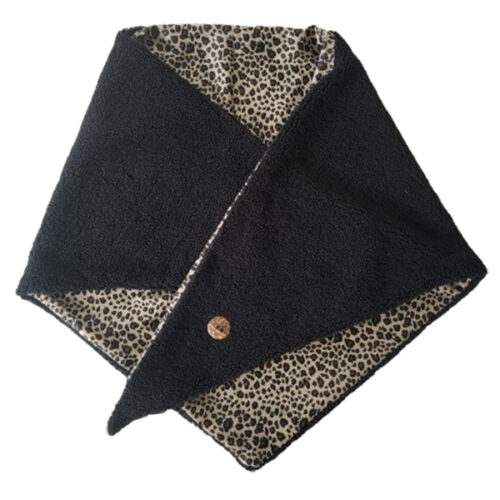 omslagdoek teddy panter zwart Dubbelzijdige omslagdoek met aan de ene kant teddy stof en de andere kant panterstof