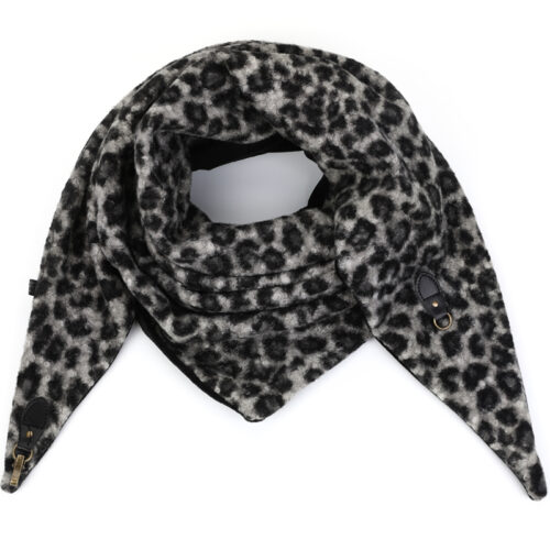 Dubbelzijdige omslagdoek met aan de ene kant faux fur en de andere kant panterstof