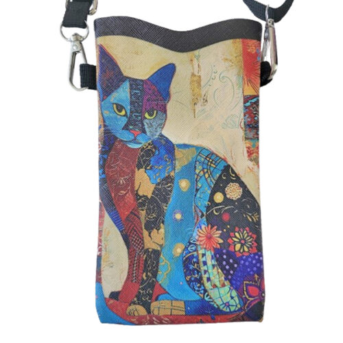 telefoonhoesje kat beige achtergrond Telefoontasje poes met verstelbare riem