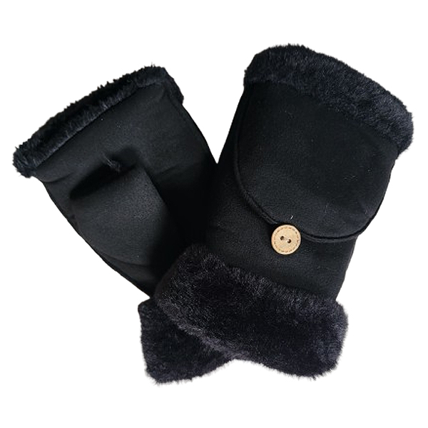 Zwarte vingerloze handschoenen met klepje voor over je vingers.