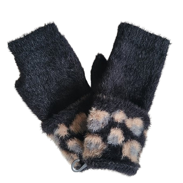 Zwarte vingerloze handschoenen met pantermotief