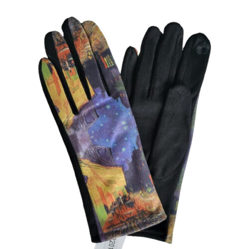 Schilderij handschoenen met afbeelding van het schilderij Caféterras bij nacht van Van Gogh
