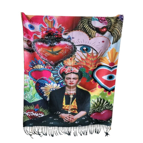 Mooie kleurrijke sjaal met een afbeelding van Frida Kahlo