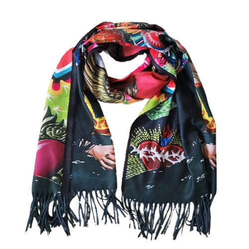 Mooie kleurrijke sjaal met een afbeelding van Frida Kahlo