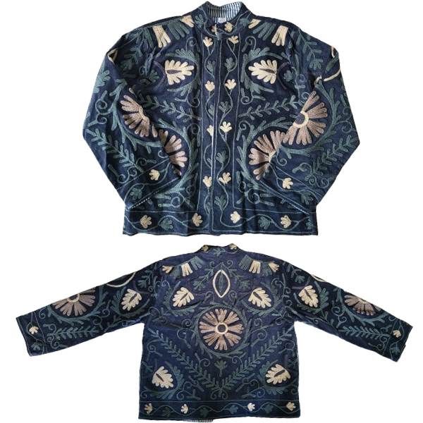geborduurd jasje fluweel blauw Geborduurd blauw velours jasje