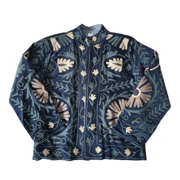 geborduurd jasje fluweel blauw Geborduurd blauw velours jasje