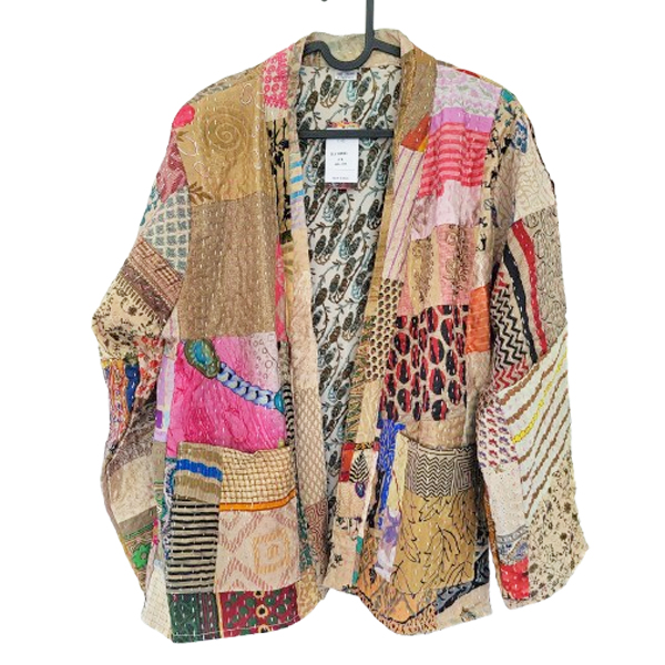 Zandkleurig patchwork kimonojasje