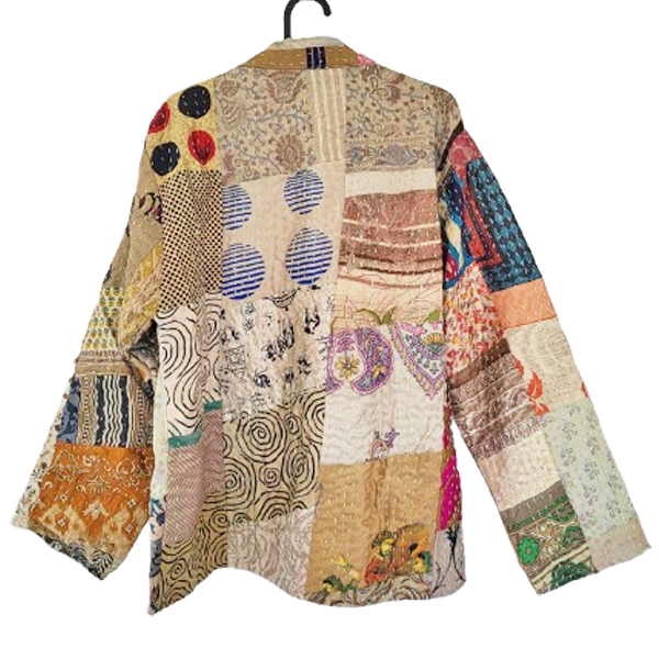 Zandkleurig patchwork kimonojasje