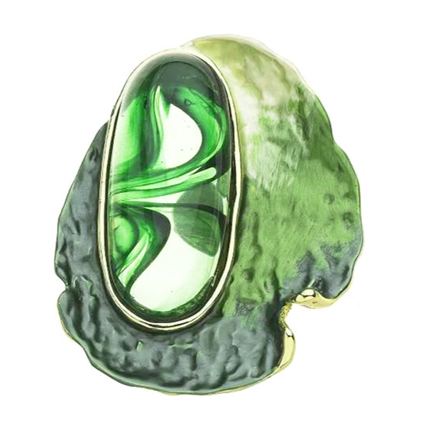 magneetbroche judith groen goud mooie groene magneetbroche met goudkleurige accenten en een grote steen.