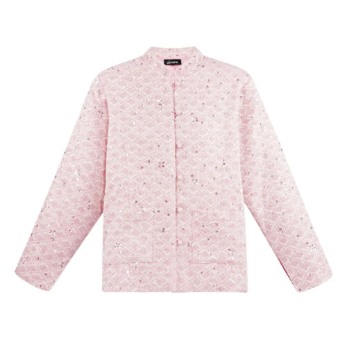 Roze jasje met geborduurd patroon en pailletten Roze kimonojasje met geborduurd patroon en versierd met pailletten