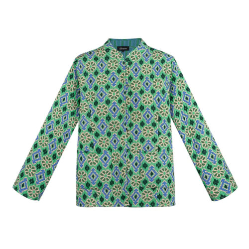 blauwgroen jasje met geometrische print Dubbelzijdig jasje met geometrisch patroon