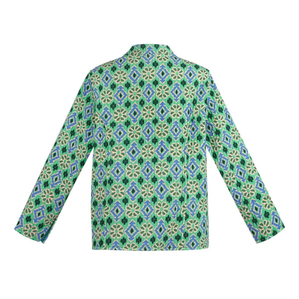 Blauwgroen jasje met geometrische print Dubbelzijdig jasje met geometrisch patroon