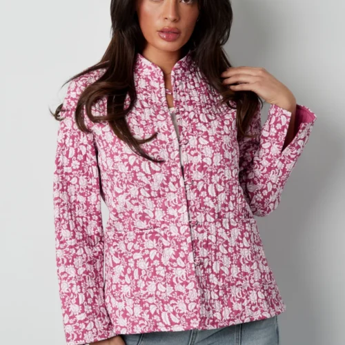 Roze dubbelzijdig jasje met bloemenprint