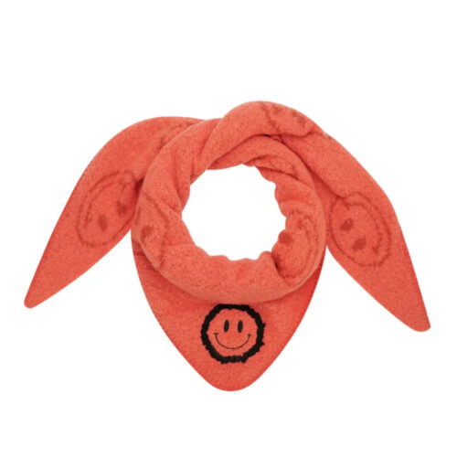 Driehoeksjaal smiley oranje Leuke oranje driehoeksjaal met franjes